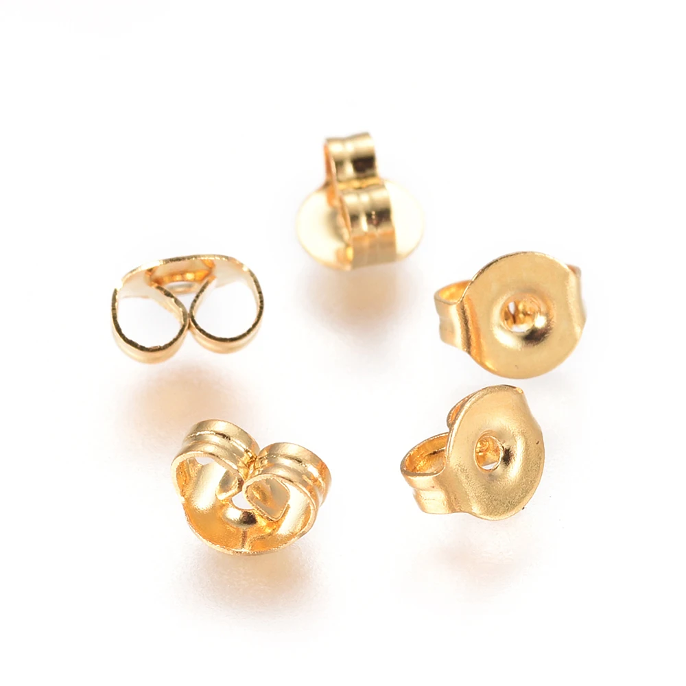 100pcs PVD Vacuum Plating 304 Stainless Steel Ear Nuts Butterfly Earring Backs for Post Earrings Golden 4.5x5x3mm Hole: 0.7mm