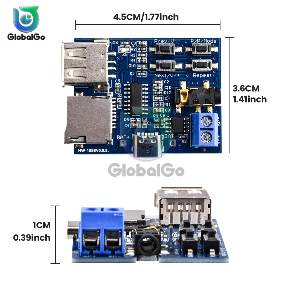 MP3 Lossless Decoding Board Module DC 3.7-5.5V Micro USB Type-C Interface Player Module Amplifier Decoding Audio Player