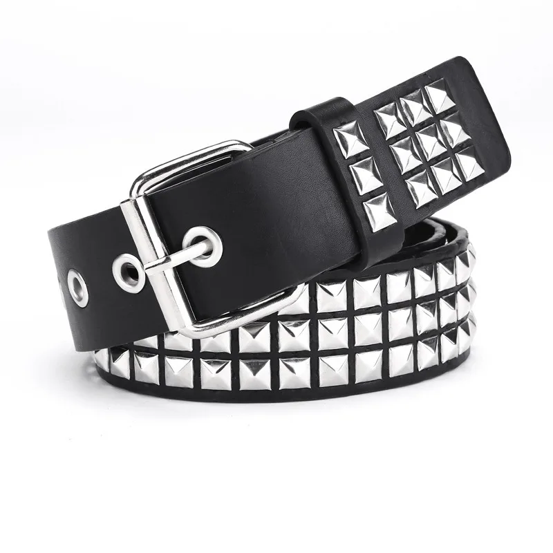 European and American Style Square Bead Rivet Belt Metal Pyramid Belt, Men's and Women's Belt Punk Hardware Jeans Belt