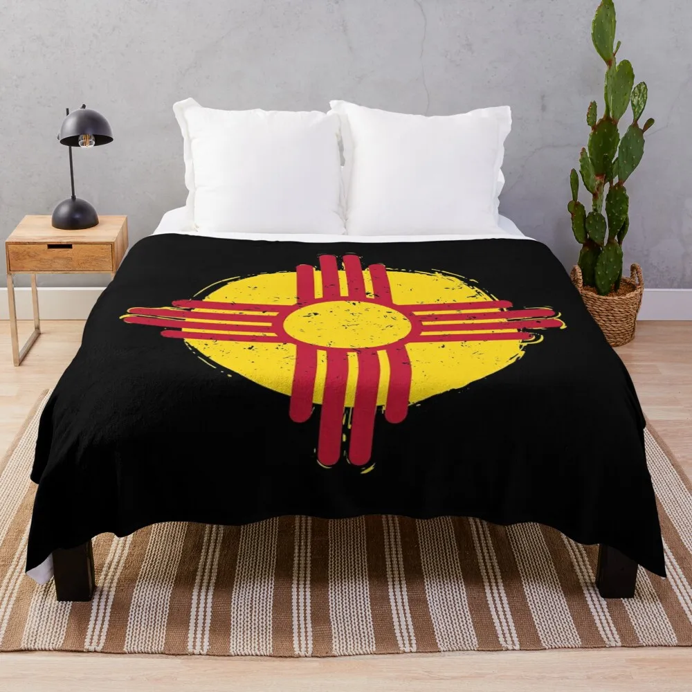 

Zia Symbol New Mexico Throw Blanket Bed linens Soft Plaid