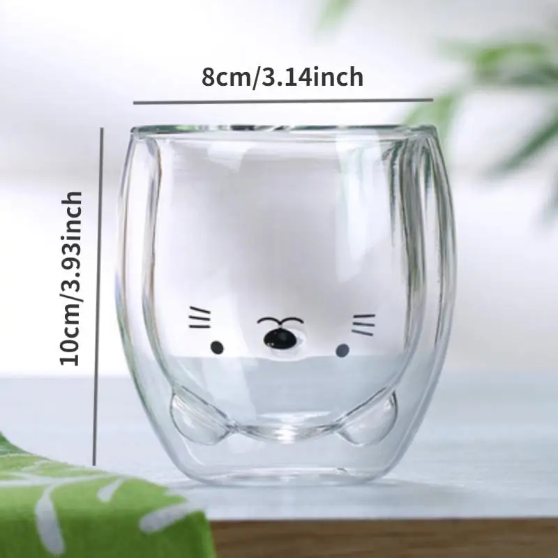 Creative Cute Bear Double-layer Coffee Mug Double Glass Cup Carton Animal Milk Glass Lady Cute Cat Duck Dog Gift Christmas Gift