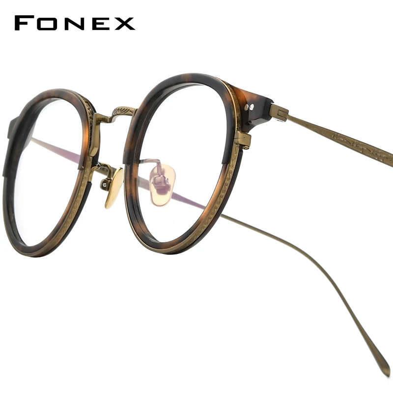 FONEX Acetate Titanium Glasses Frame Men New Brand Design Retro Round Eyeglasses Vintage Japanese Spectacles Women Eyewear 850