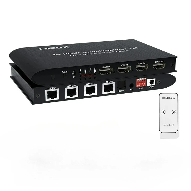 4K 30Hz HDMI Extender 100M 2x6 HDMI Switch Splitter Ethernet Extension Transmitter 2 HDMI In Out + 4 Channels RJ45 Ethernet Port