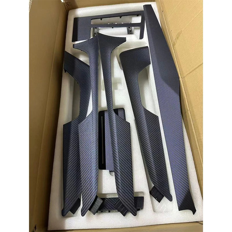 

8 Pcs Replacement Matt Carbon Fiber Blue Thread Interior Trim Dashboard Cover Panel Center Console Cover for Audi A6 A7 C8 S6 S7