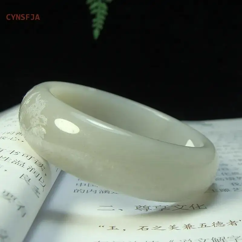 CYNSFJA New Real Rare Certified Natural Hetian Jade Nephrite Lucky Amulet Jade Bracelet Bangle 54mm High Quality Birthday Gifts