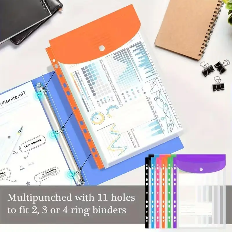 

New A4 Binder Pocket Organizer Folders, 12 Pack Expandable Folders Plastic Binder Folders with 11 Holes