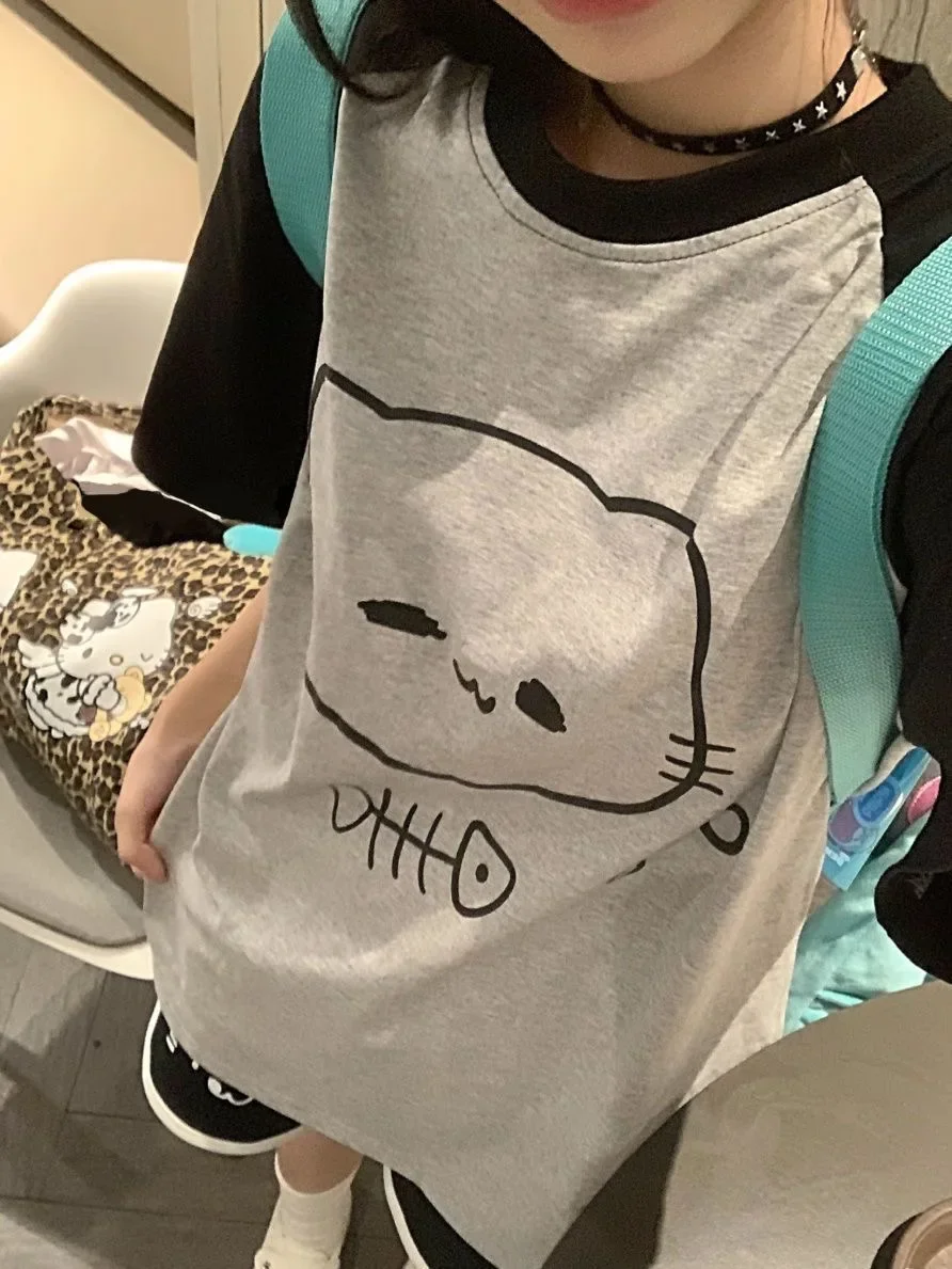 Women Clothing Cartoon Oversized T Shirts Long Sleeve O-neck Tees Fashion Casual Camisetas Y2k Tops Streetwear Korean T-shirt
