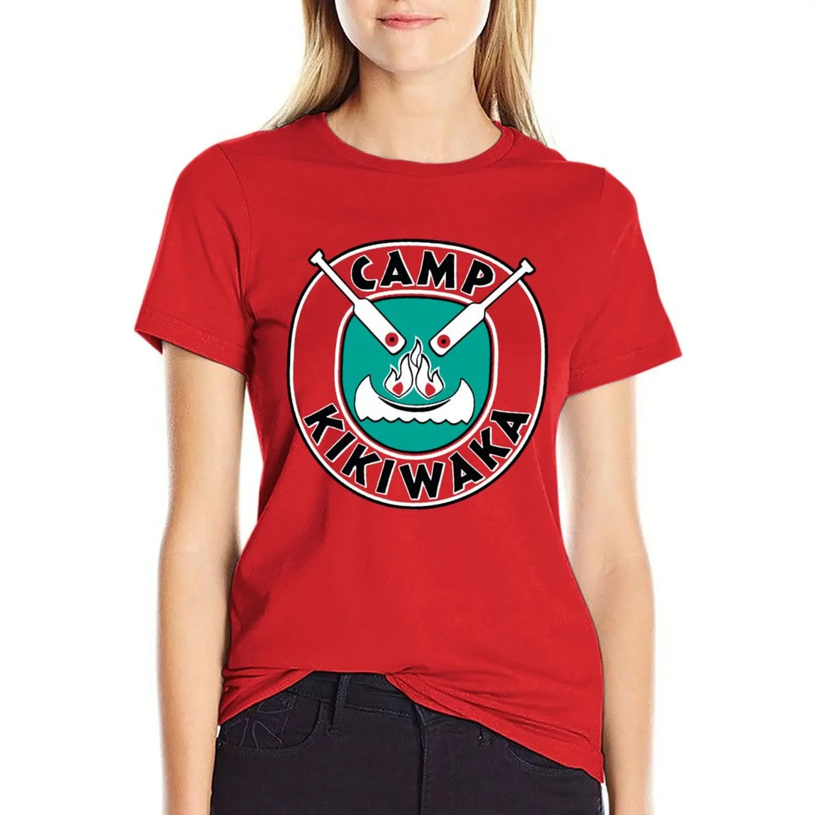 

Camp Kikiwaka - Bunk'd - red background T-Shirt womans clothing tshirts woman