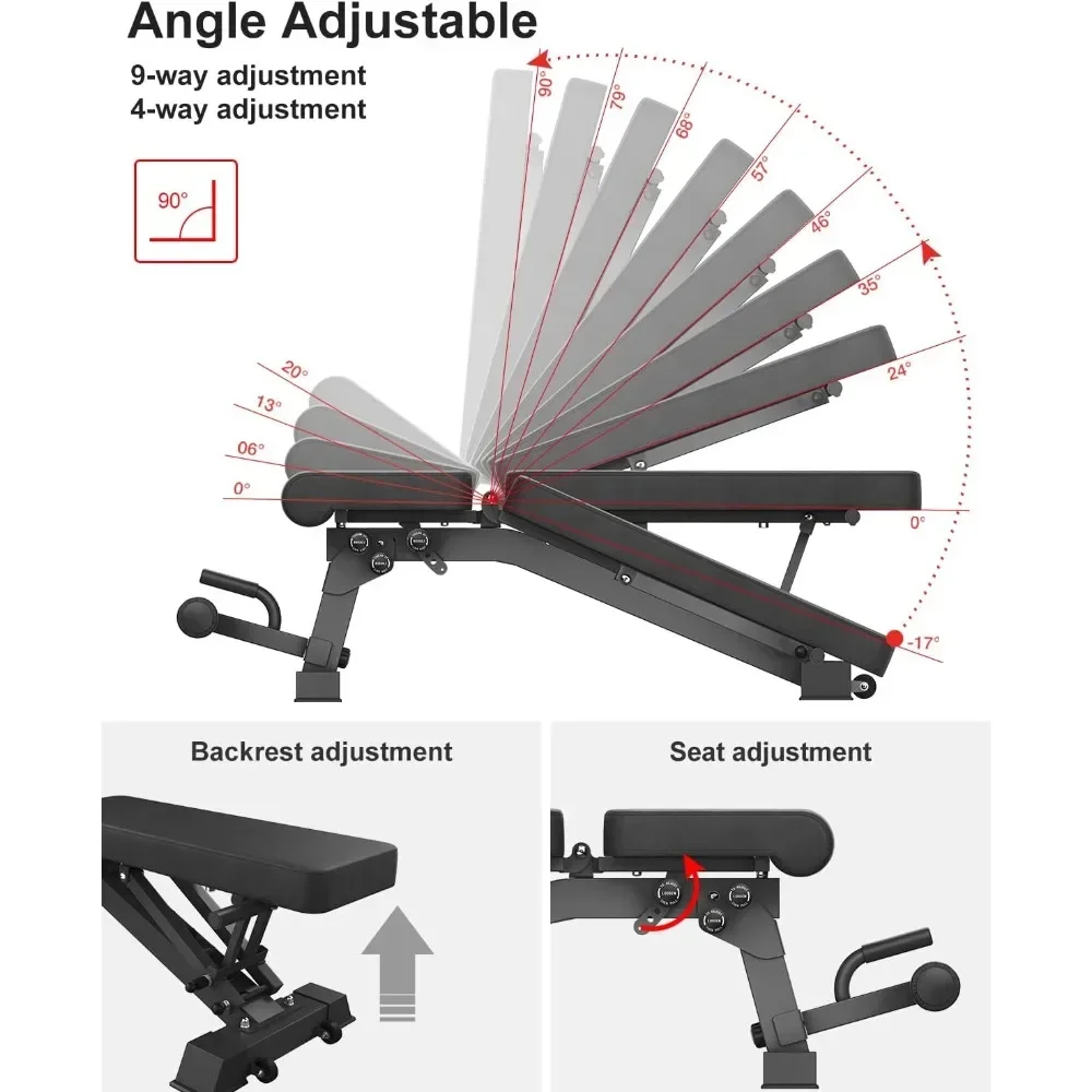 Fitness Bench, Heavy-duty Adjustable Inclined Sports Table Press, Suitable for Home Gyms, More Stable and Durable, Foldable