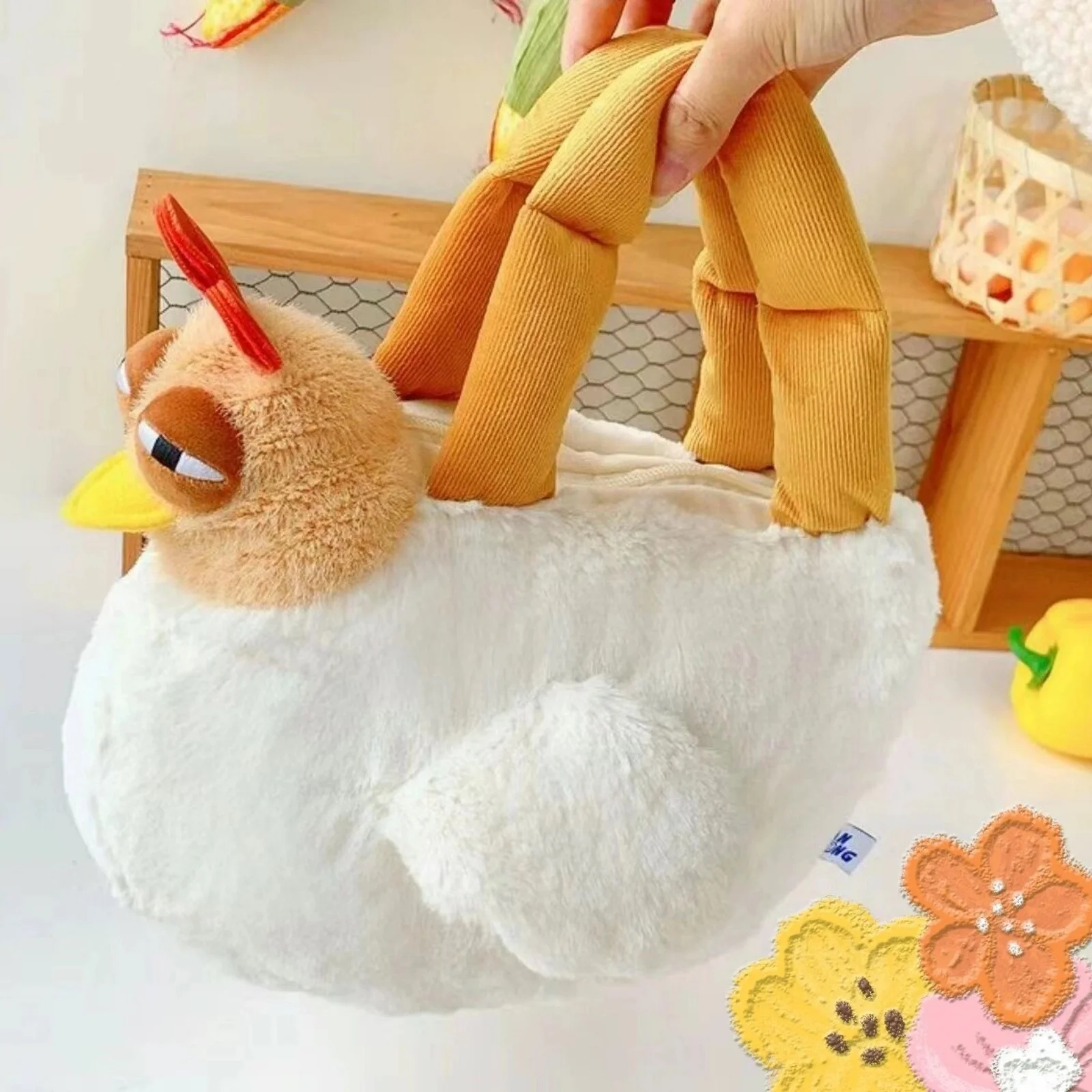 Funny Kawaii Hen Plush Handbag Fluffy Animal Chicken Shaped Shoulder Bag Cute Doll Purse Creative Gift For Daily Shopping Bag