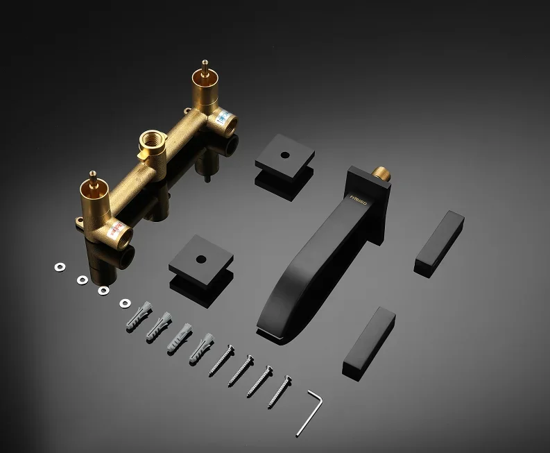 Hot sale  modern Wall concealed dual Handle Brass Bathroom faucet black basin faucet bathroom tap