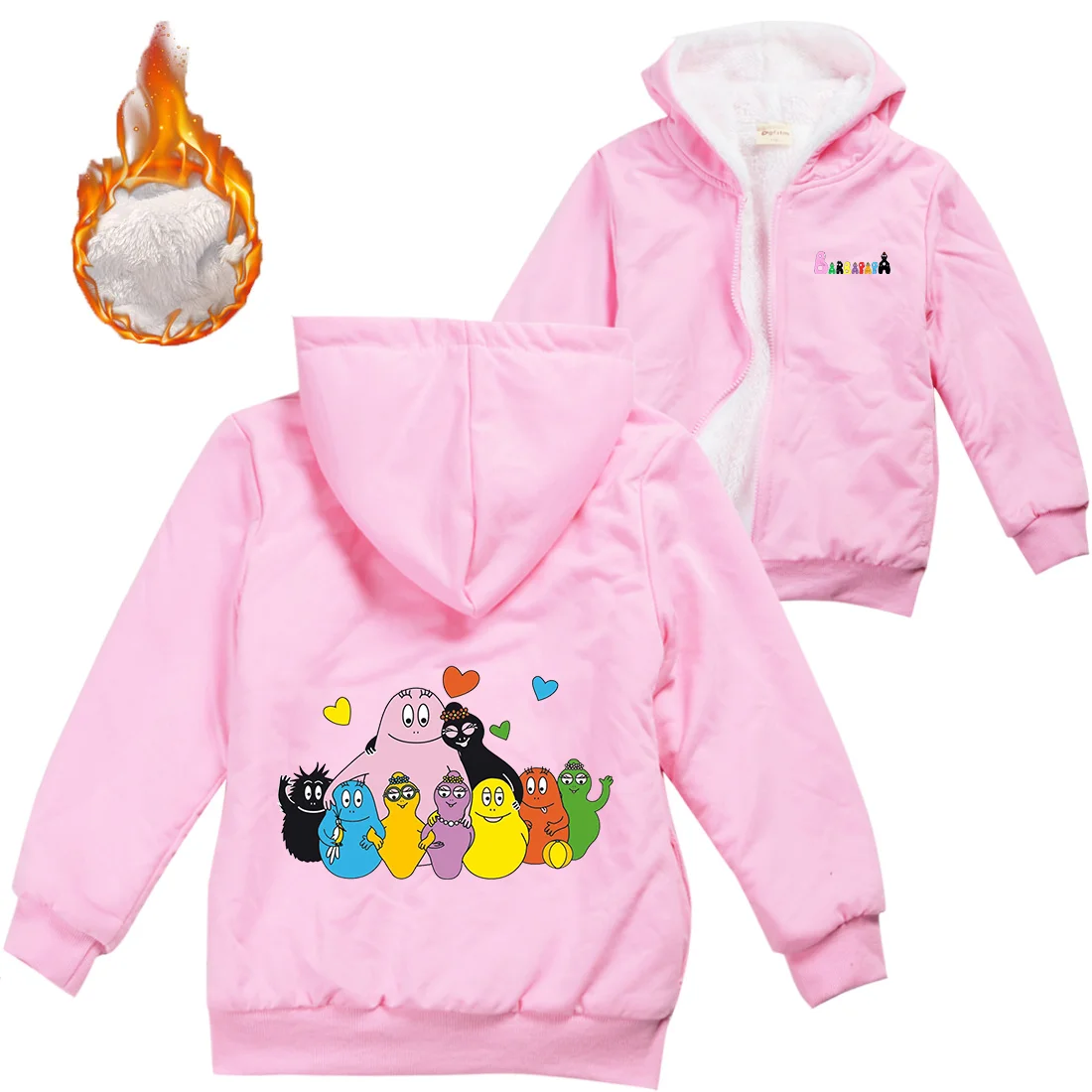 

Cartoon Barbapapa Warm Winter Jacket For Boys Girls with Zipper Children Coat Thicken Hooded Sweater Kids Outerwear