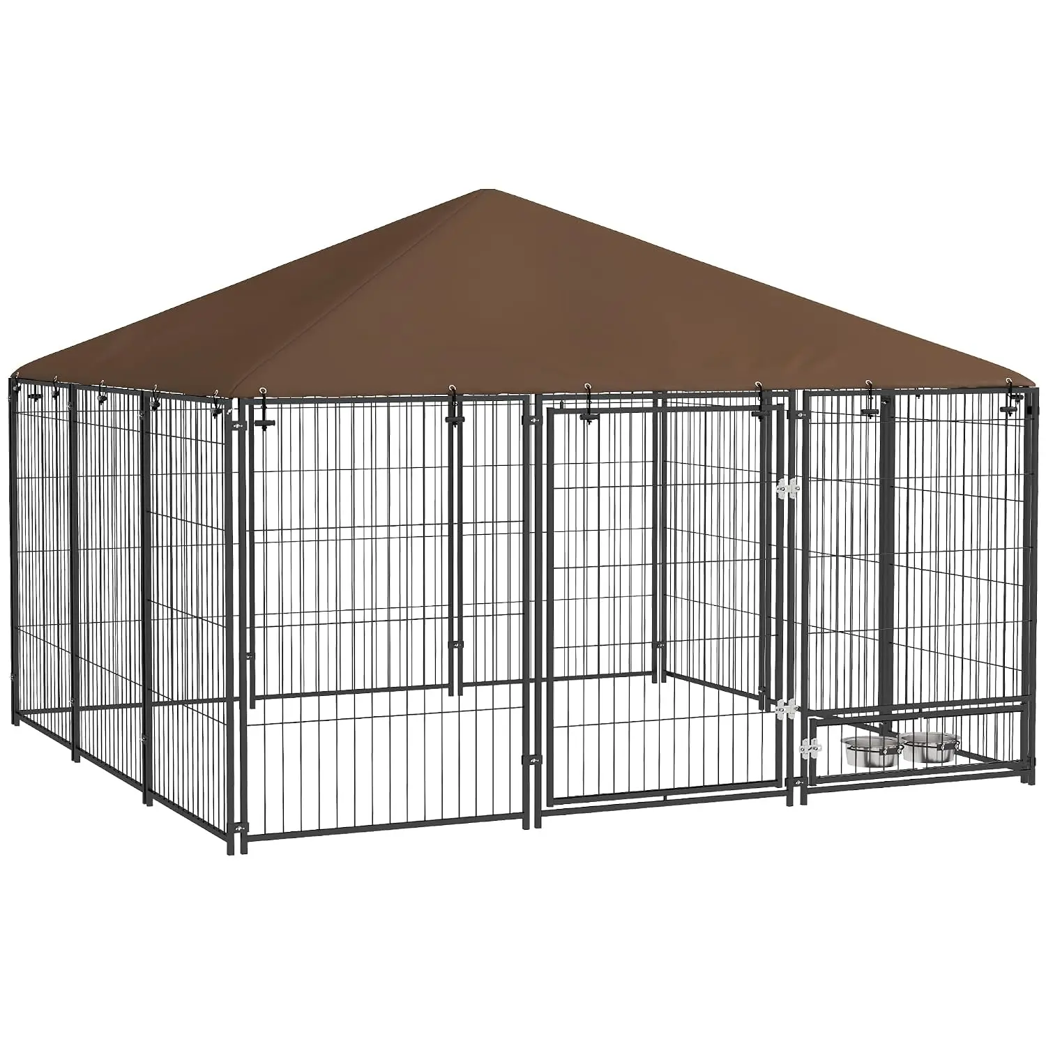 Outdoor Dog Kennel 7'x7'x5' Puppy Play Pen with Canopy, Fence Enclosure Rotating Bowl for Dogs Chickens Ducks, Customized