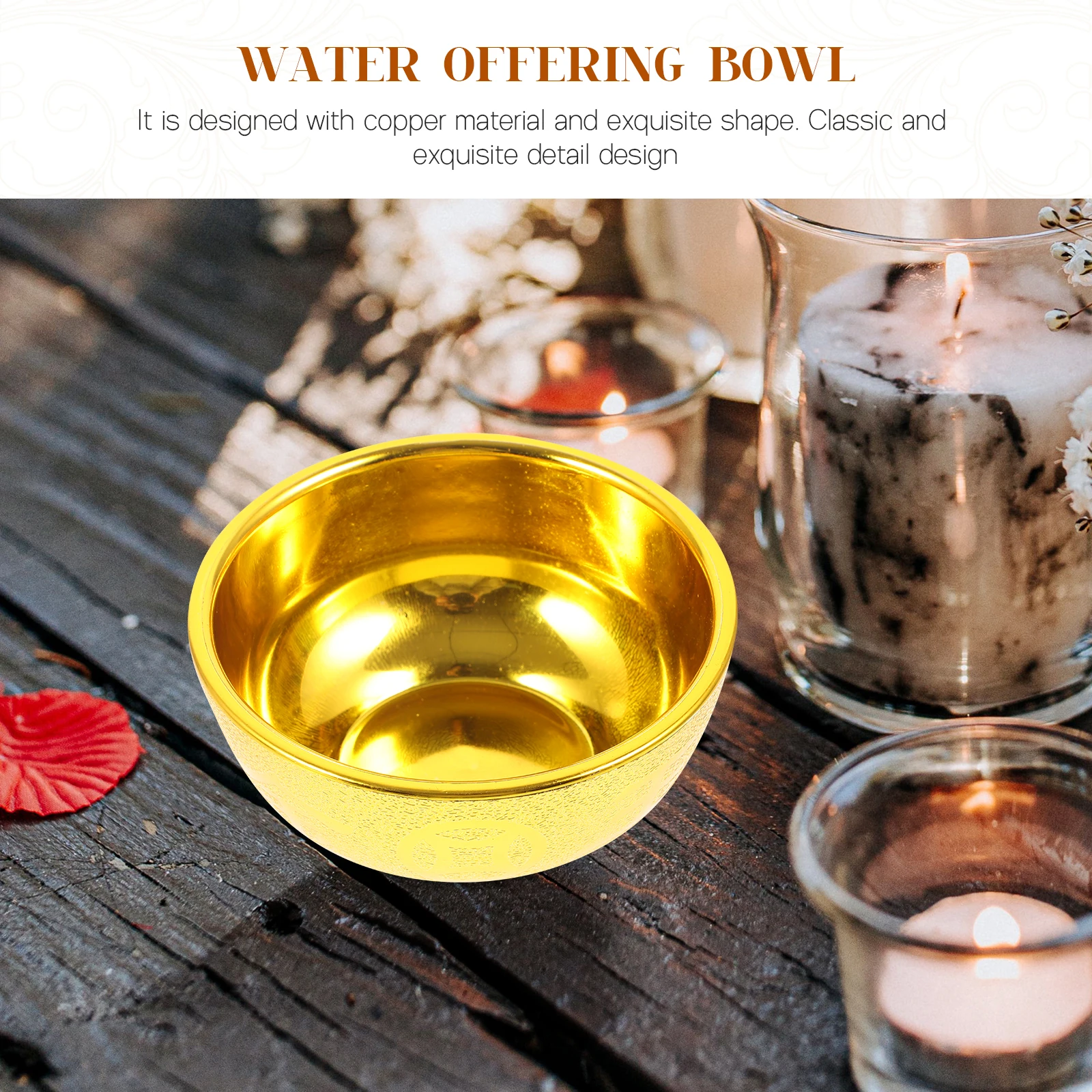 

Golden Plastic Buddhism Cup Wear resistant Desktop Holy Bowl Decorative OfferingBowl Multi function C Durability