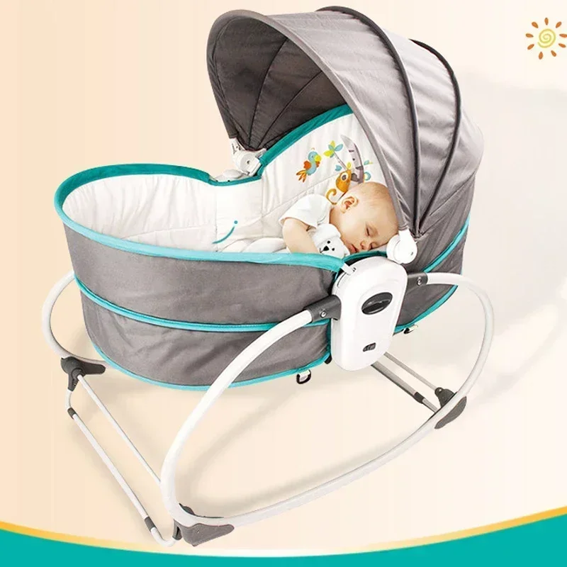 Baby Rocking Chair Baby Cradle 5-in-1 Music Vibrating Tent Shaker Baby Rocking Crib 0-3 Years Old Smart Sleep Chair Cradle Seat