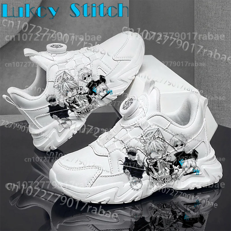 Gojo Satoru Kids Rotating Buckle Chunky Sneakers Cool Anime Print White Boys Sports Basketball Shoes Arch Support Shoes