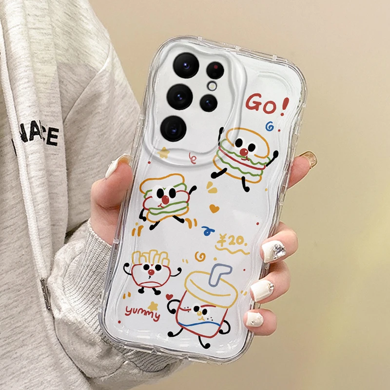 Cartoon Burger Fries Wave Phone Case for Samsung Galaxy A35 A34 A33 A32 A24 A23 A22 A13 A12 M55 M54 M35 M14 TPU Shockproof Cover