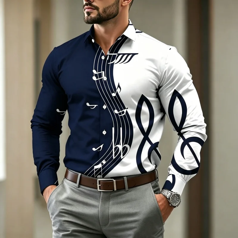 2026 New Men's Shirt Personalized Trendy Cool Note Printed Shirt Daily Casual Business Shirt Color Contrasting Design Top image 2