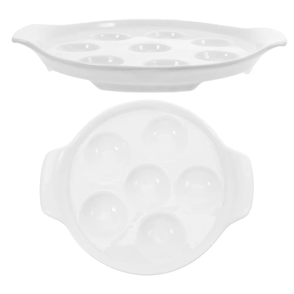 2Pcs French Style White Ceramic Escargot Baking Dish Footed Porcelain Snail Serving Plate Oven Safe for Bbq Party Dining