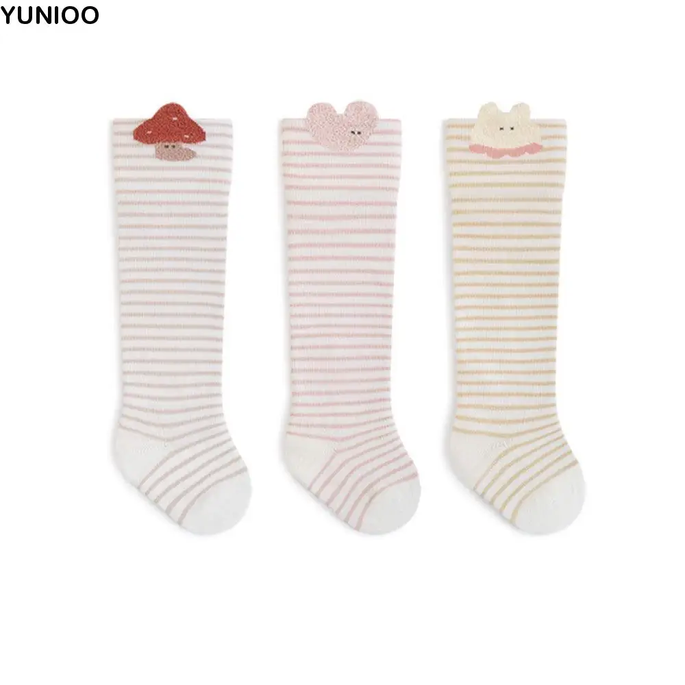 

3Pairs Long Tube Calf Socks Baby Cotton Cute Animals Infant Cotton Stockings Stripe Toddle Cartoon Above Knee Socks Girls