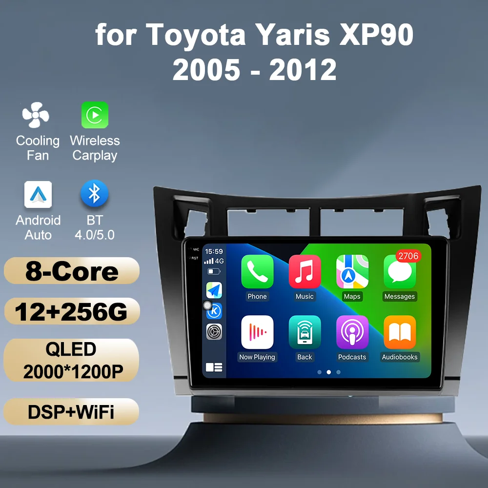 

for Toyota Yaris XP90 2005 - 2012 Car Radio Video Mulltmedia Player GPS Navigation Android OS WiFi QLED IPS Touch Screen BT 4G
