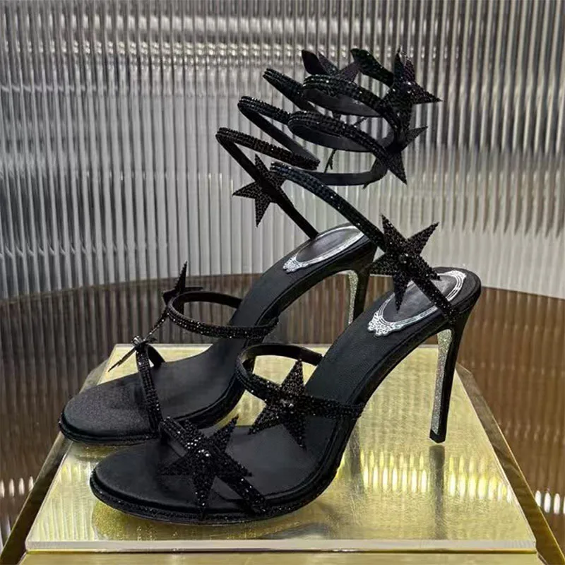 

Summer High Heels Gladiator Sandals Woman Rhinestone Snake Twine Around Ankle Strap Dress Shoes Women Stiletto Sandalias Women