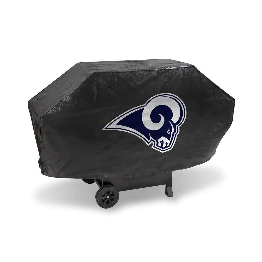 NFL Deluxe Penutup Panggangan Tahan Cuaca Los Angeles Rams Vinil Tahan Lama Cocok untuk Pemanggang Gas Besar Termasuk Tali Velcro Lapisan Felt