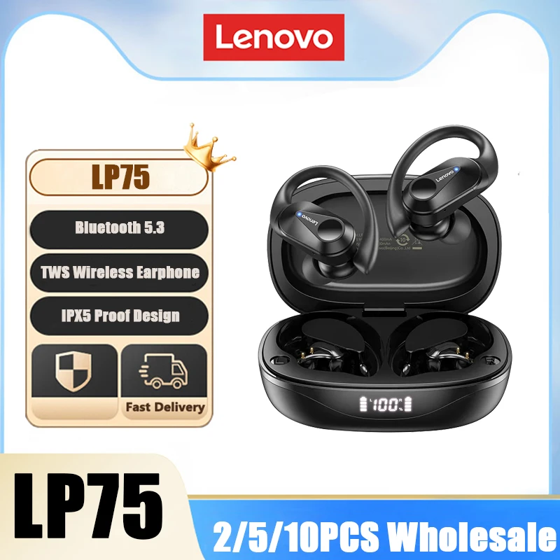 

New Choice Lenovo LP75 TWS Wireless Bluetooth V5.3 Earphones HiFi Stereo Noise Reduction Earbuds Waterproof Sports Headphones