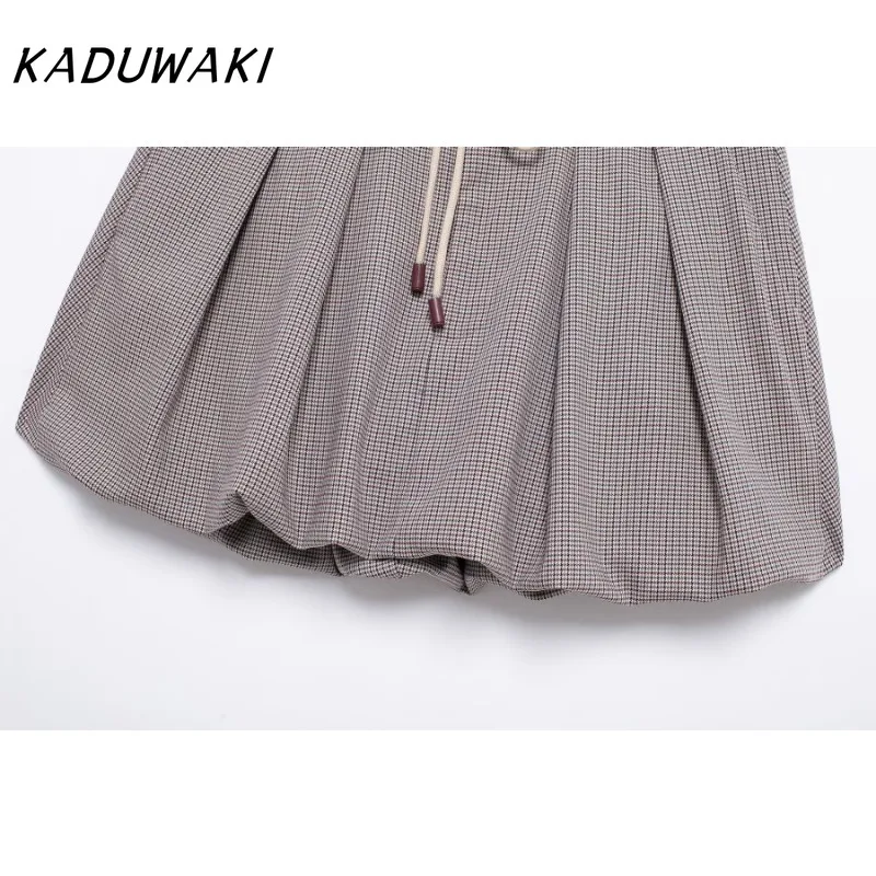 KADUWAKI Elegant Fashion Side Pockets Balloon Mini Skirts Mid-waist Drawstrings Female Skirts Mujer E-girl Gothic Crop Sundress