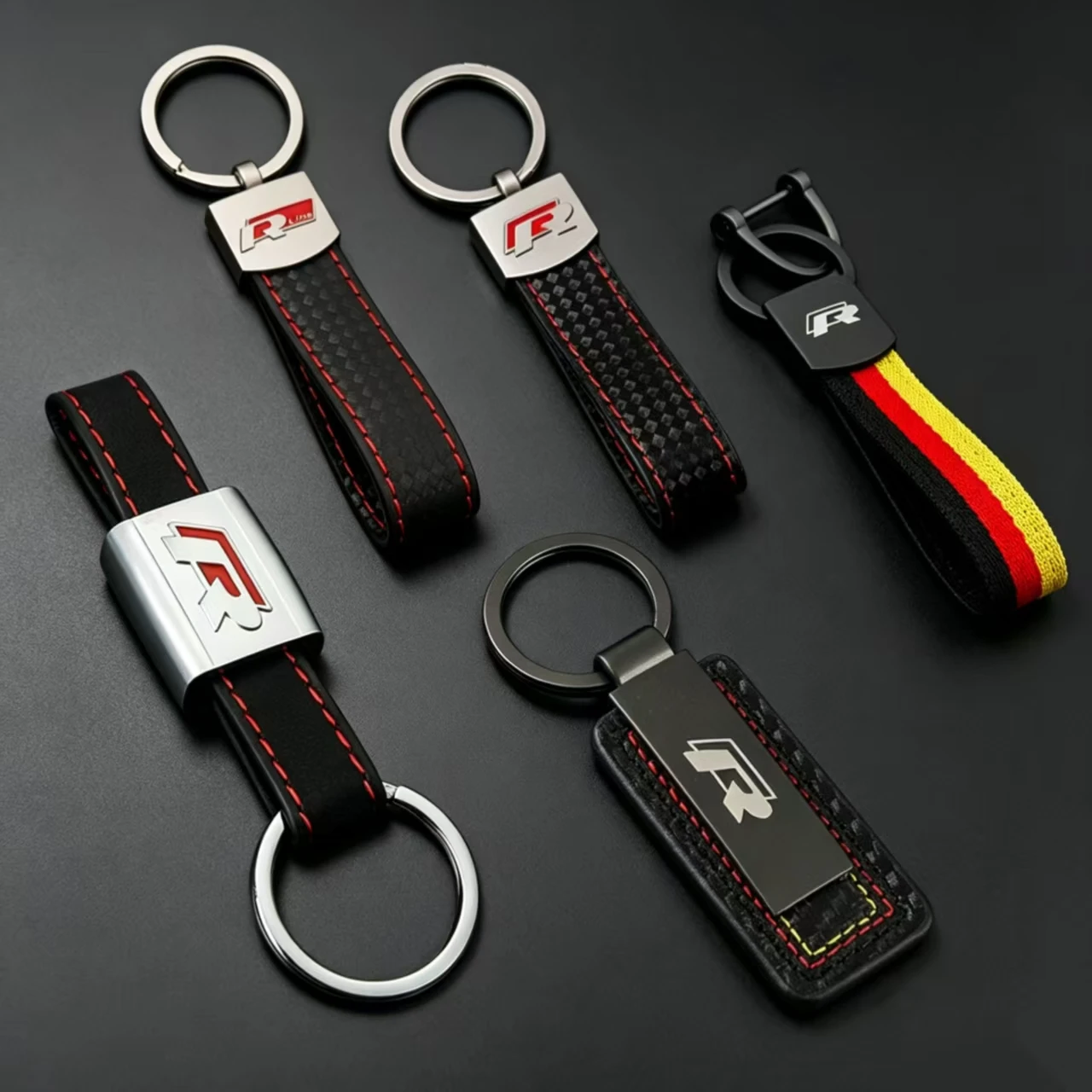 Porte-clés en cuir/fibre de carbone pour voiture, 1 pièce, en alliage, pour Volkswagen VW RLine Polo Passat T-Roc Tcross Sagitar Golf 7 5 4 6 Mk4