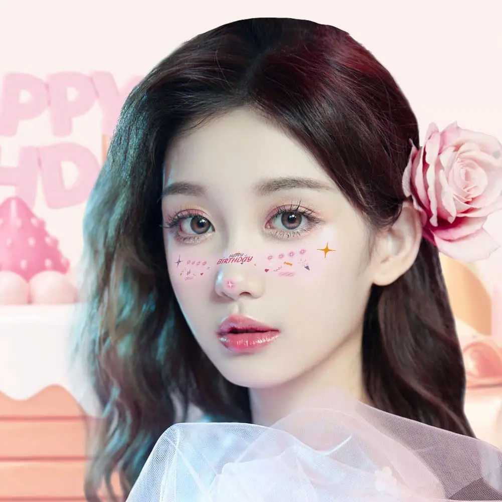 Gelukkige Verjaardag Make-up Blush Tattoo Sticker Meisje Patry Make-up Blush Vakantie Tattoo Blush Stickers Tattoo Bell Stickers