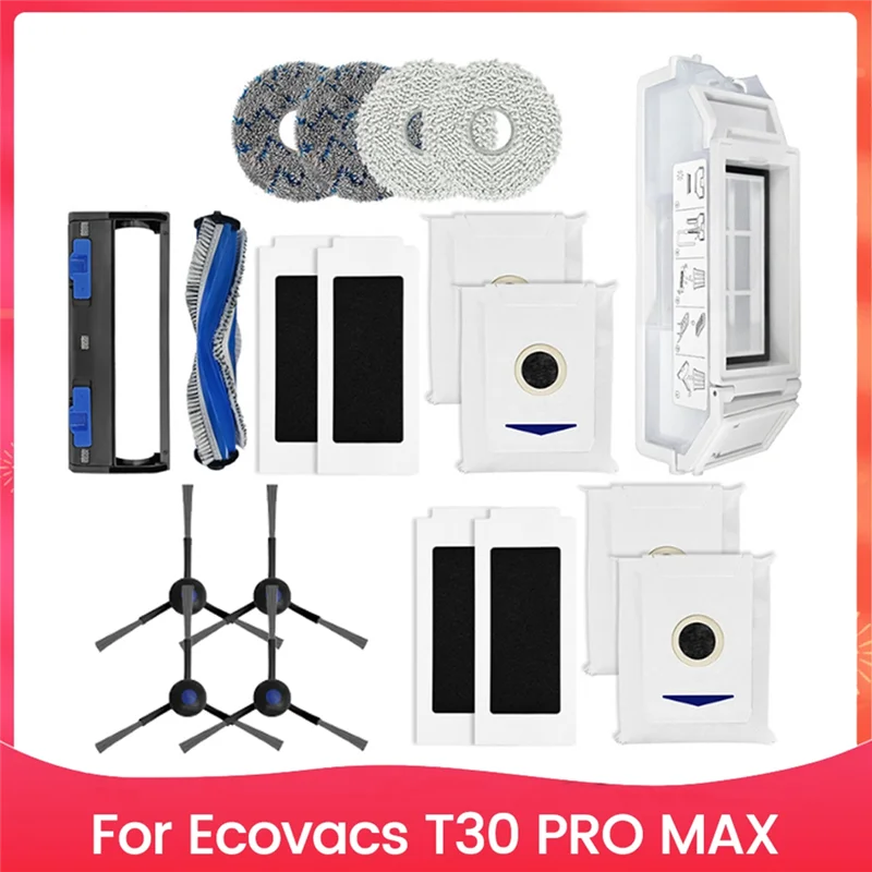 

A13R-19PCS Roller Brush Filter Mop Cloth Dust Bag Set For Ecovacs T30 PRO MAX Vacuum Cleaner Accessories Replacement Parts