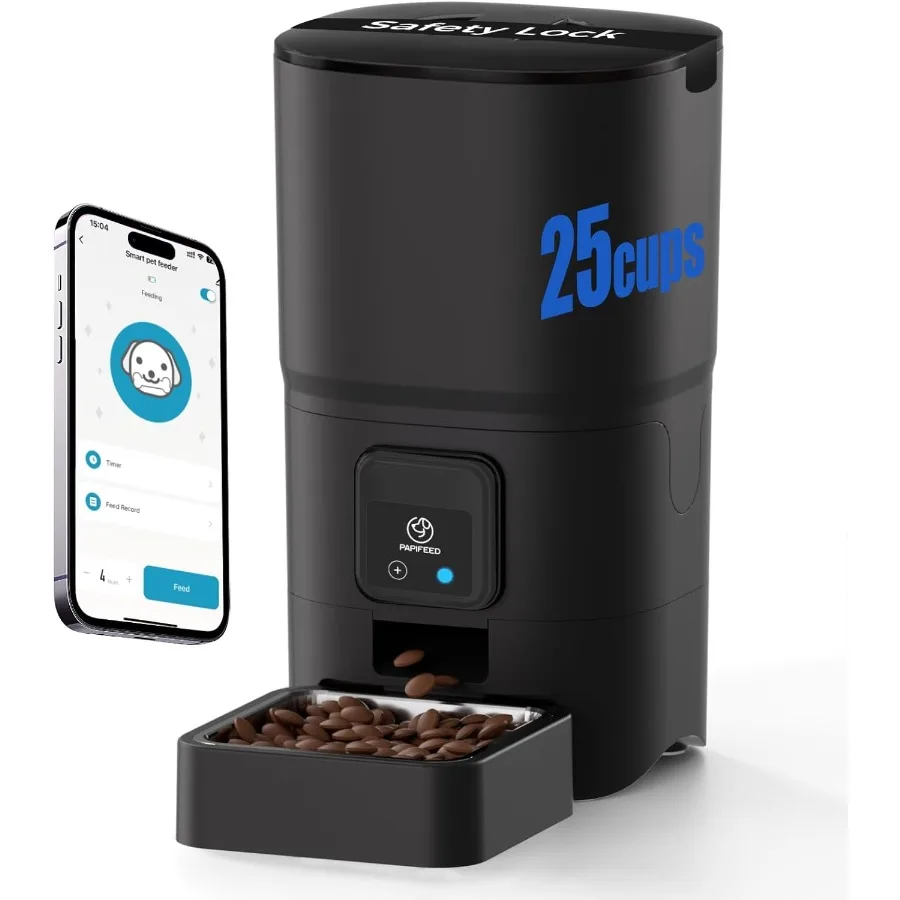 

Автоматическая кормушка для кошек 2,4G Wi-Fi с управлением через приложение для удаленного кормления емкостью 6 л и хранения вещей на 25 чашек, съемная конструкция для легкого оформления