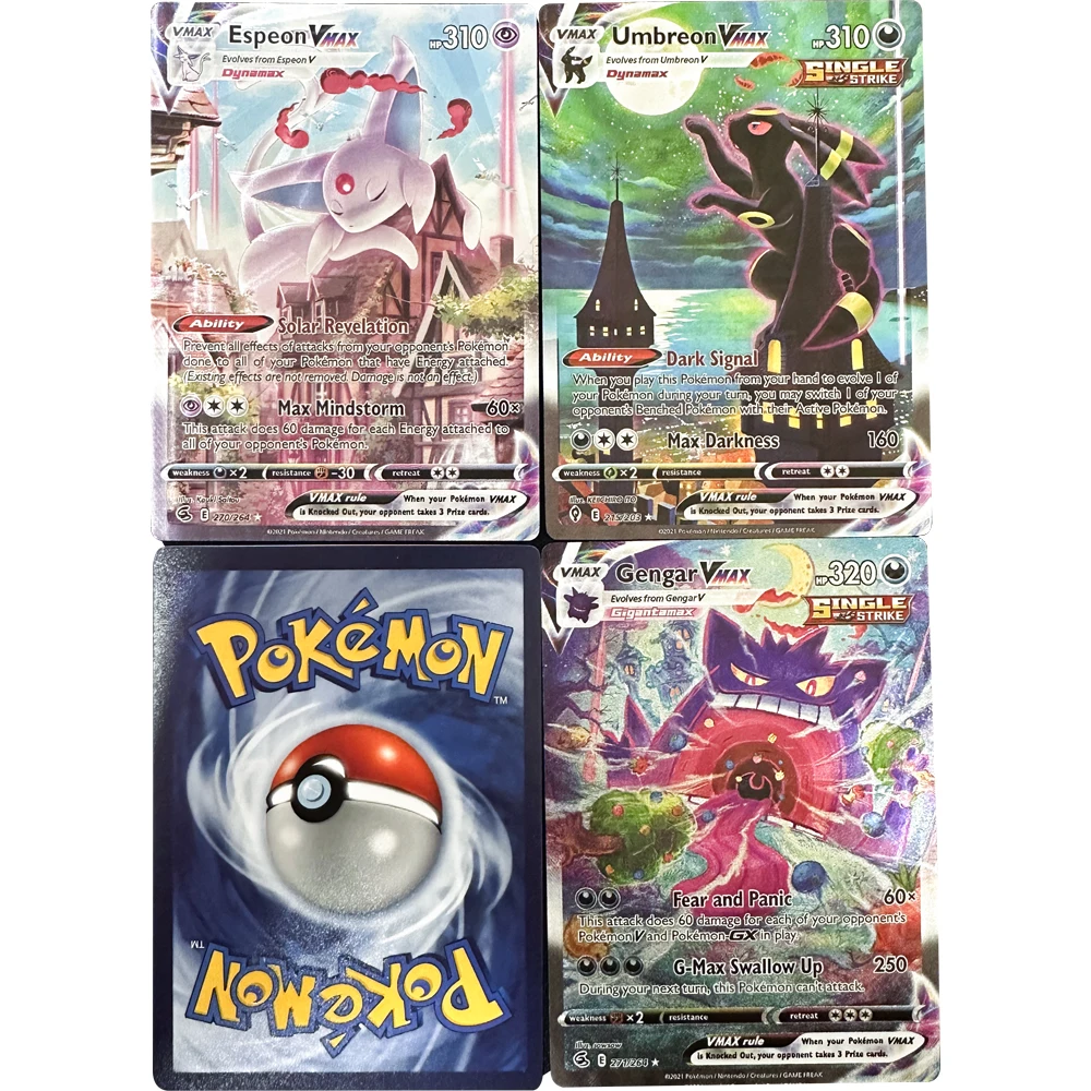 

3 шт./компл. PTCG игровые коллекционные карты Umbreon Espeon Gengar, английская версия, карты, преломляющие красочные флэш-текстуры, детский подарок, игрушка