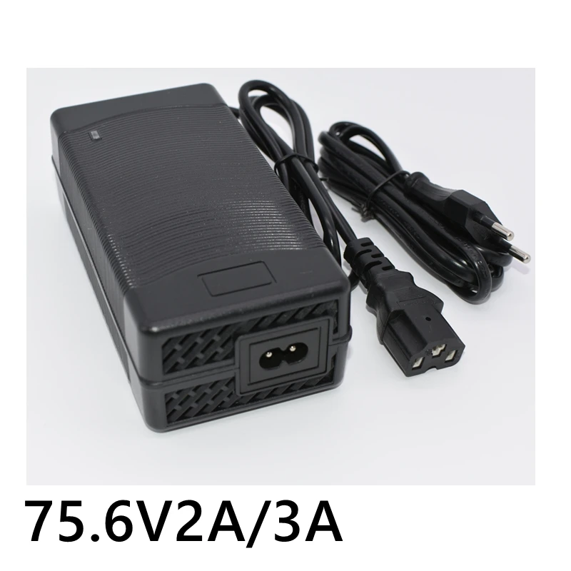 75.6V 2A 3A Lithium Fast Charger 18S 64.8V 66.6V Li ion Battery Smart Charger IEC 3Pin