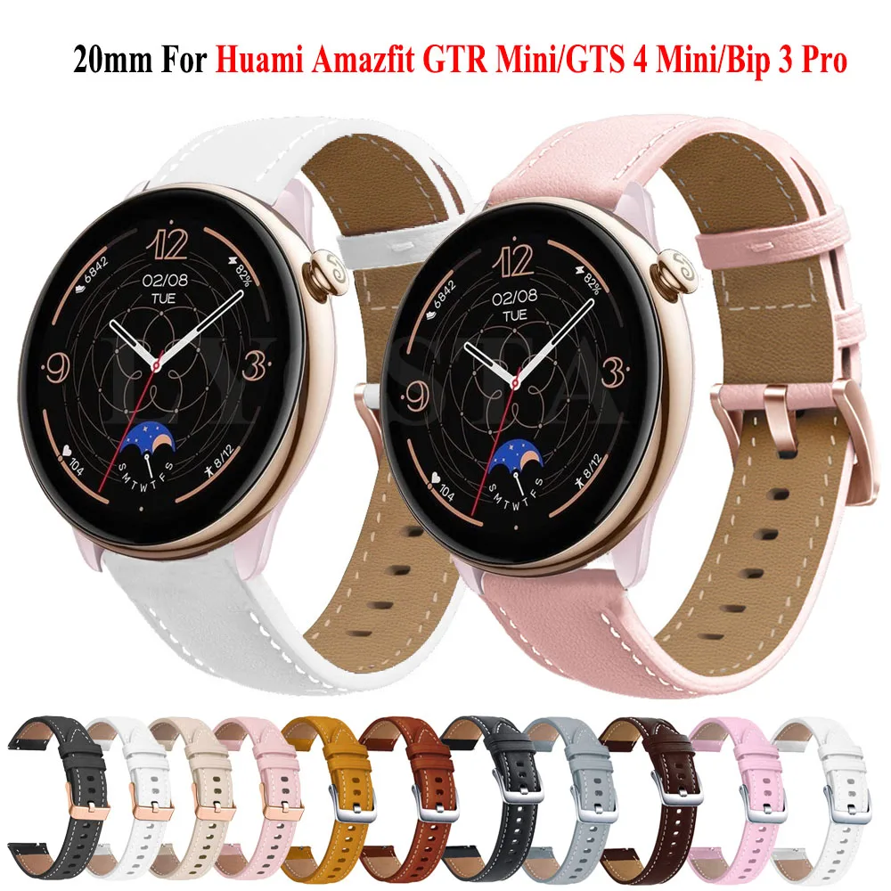 20mm Leather Strap For Huami Amazfit GTR Mini Sport Bracelet For Xiaomi Amazfit Active GTS 4 Mini/3 2/Bip 3/U Pro/GTR 42mm/Bip S