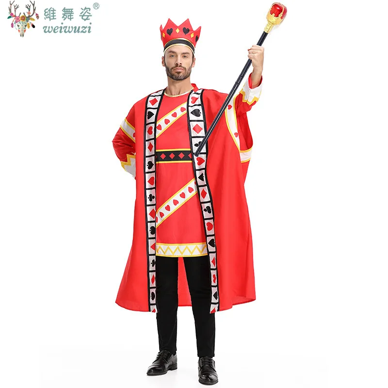 

Halloween Red King of Hearts Costume for Adult Kids Alice Poker King Cosplay Robe Crown Suit Mens Purim Carnival Party Outfit