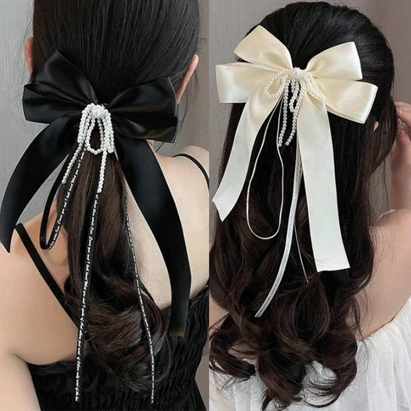 Pince à cheveux en Satin pour filles, ruban élégant, mode Simple, solide, épingle à cheveux, bandeau rétro avec Clips, accessoires pour cheveux