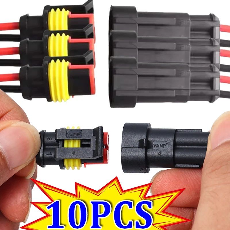 1-10PCS Car 16 AWG Waterproof Male and Female Electrical Connector Plugs 2-Pin Pattern with Wire for Motorcycles Scooters Boats