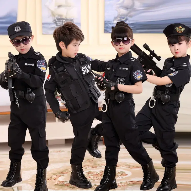 Halloween Children Policeman Cosplay Costume Boys Girls Kid Police Uniform Army Policemen Clothing  Party Dress Up Gift Sets