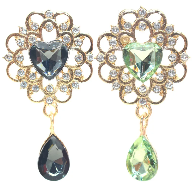 SKYE CIEL 28X53MM Новые подвески в форме сердца из сплава с каплями воды, бриллиантовые пластины с цветами, аксессуары для волос своими руками, украшения с бантом