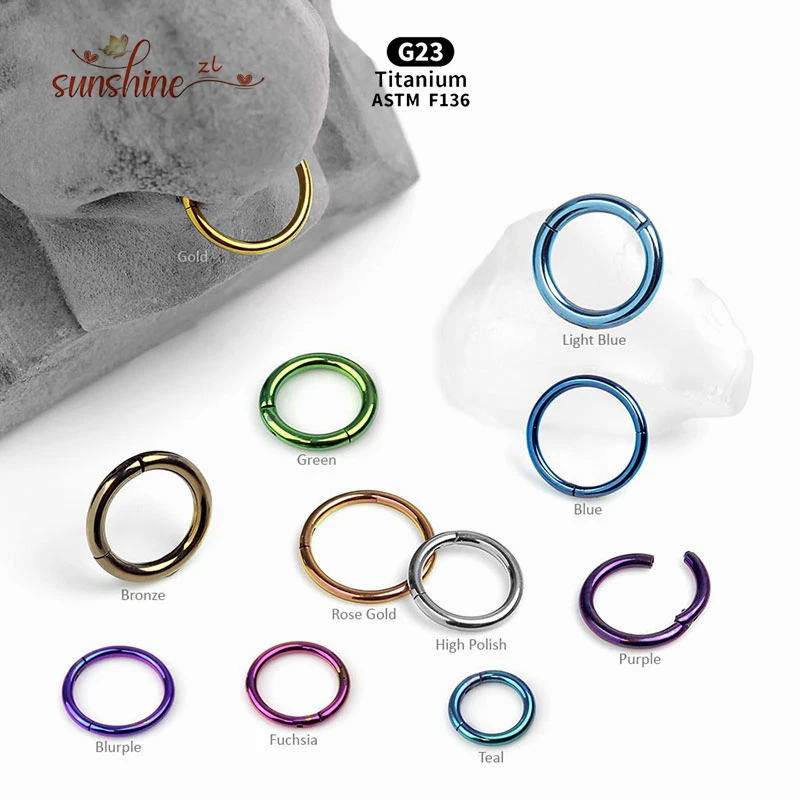 

Colored ASTM F136 Titanium Hinged Hoop Nose Rings 20G 18G 16G Septum Ring Body Piercing Jewelry Helix Cartilage Rook Earring