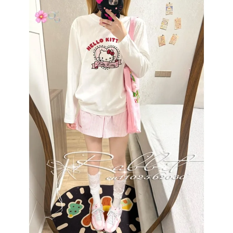 

2025New Fashionable Street Elegant Loose Hello Kitty Long Sleeve Women'sClothing Adult andChildren'sLeisureSports Indian T-shirt