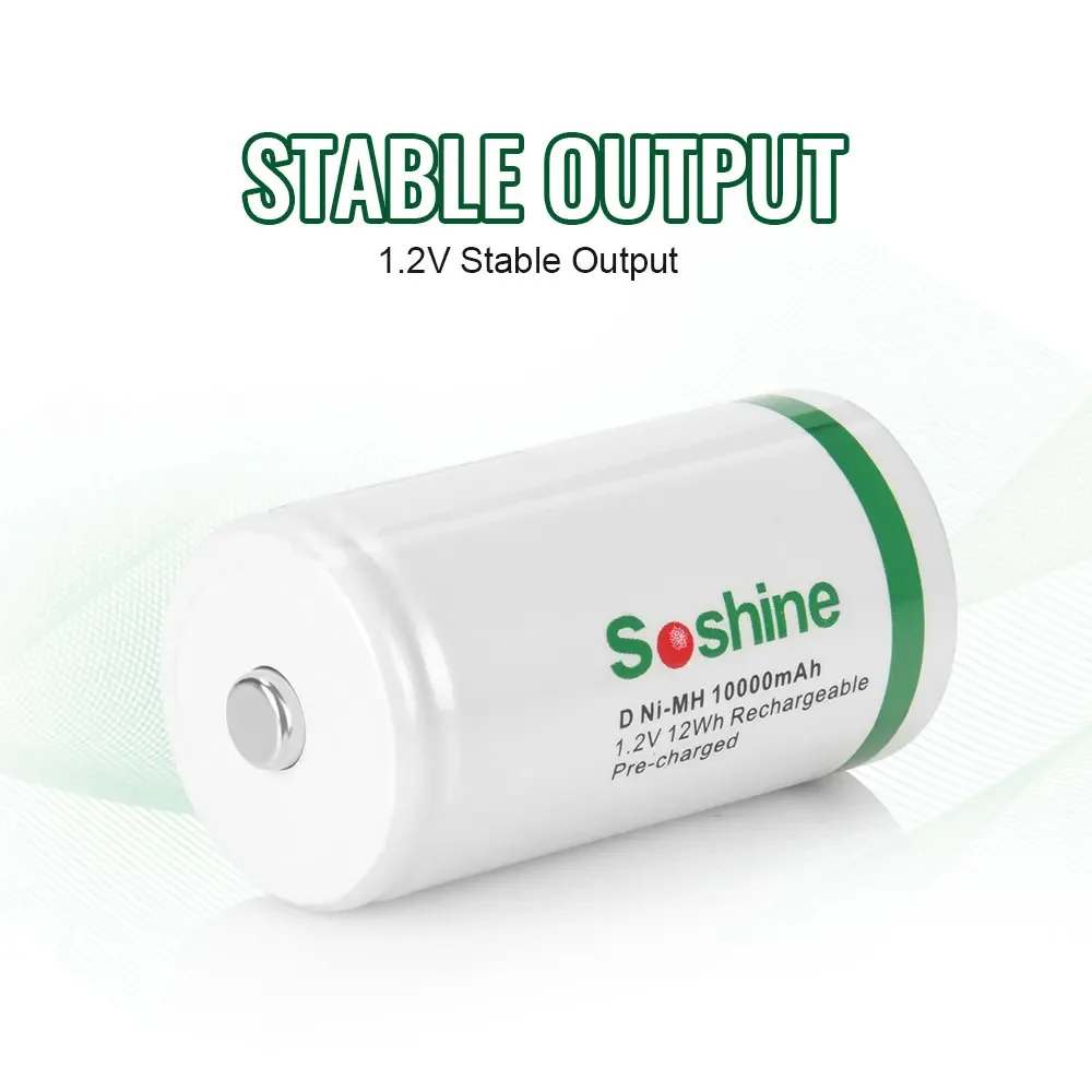 Soshine 10000mAh NiMH Supper Low Self Discharge Rechargeable Batteries 1.2V High Capacity 10000mAh Battery D/R20 Size Batteries