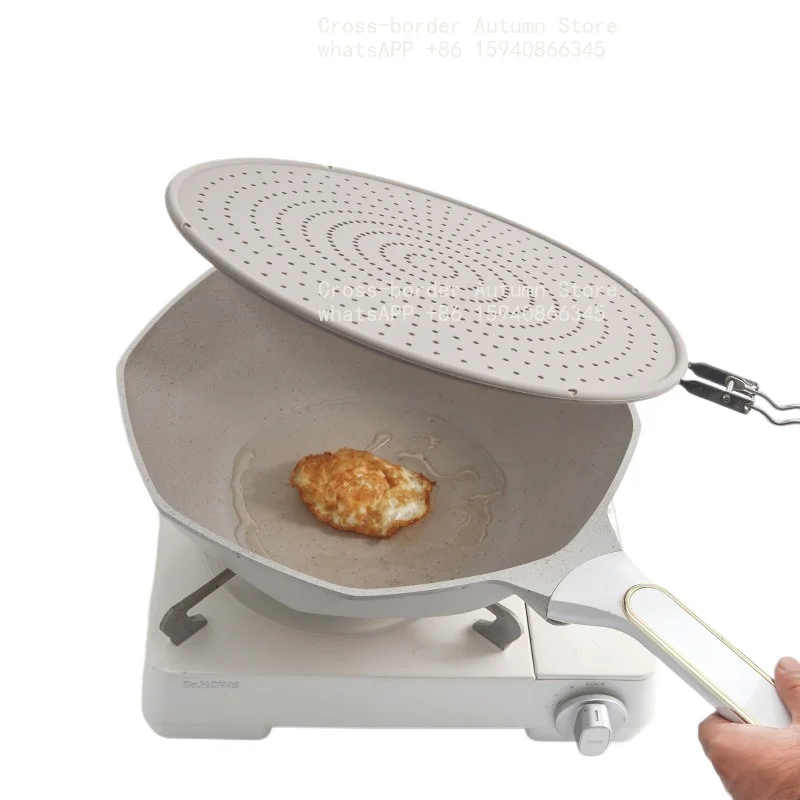 Silicone oil splash net cover stainless steel oil baffle round with handle kitchen cooking oil splash-proof artifact