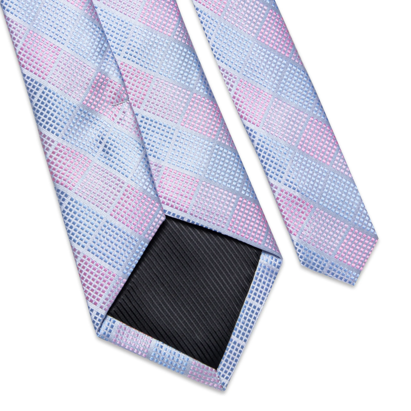 Fashion Blue Pink Check Plaid Ties for Men 8cm Wedding Party Accessories Necktie Set Handkerchief Cufflinks Gift Wholesale