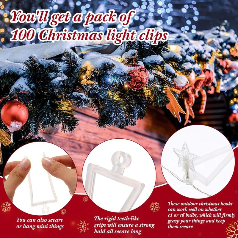 200Pcs Christmas Light Clips Gutter Light Clips Fascia Boards Hanger For Clay Tile Roof Christmas Decoration Roof Gutter