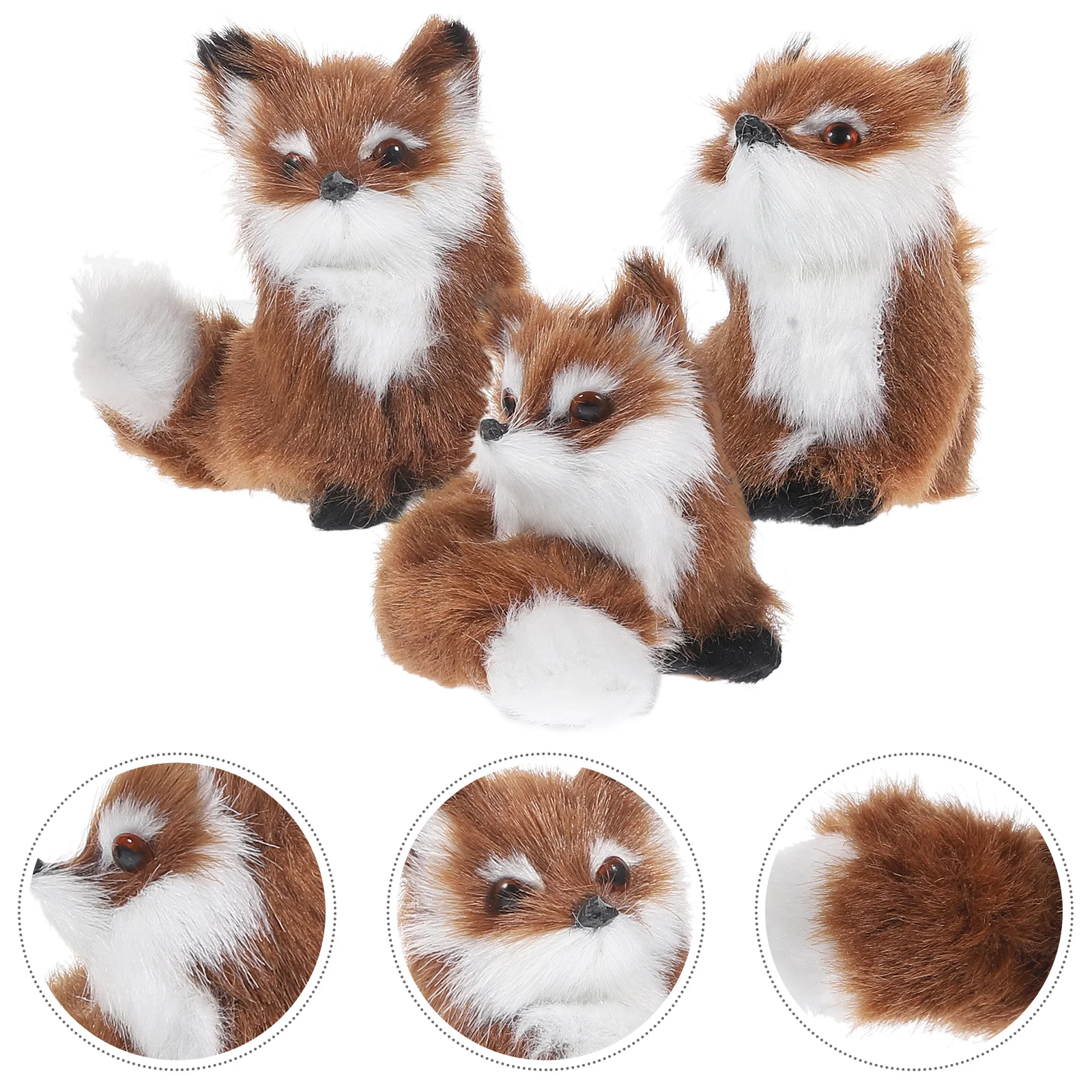 

3 Pcs Plush Fox Pendant Toys Furry Ornament Small Decoration Christmas Adorable Animal Figurine Statue Plastic Faux Figurines