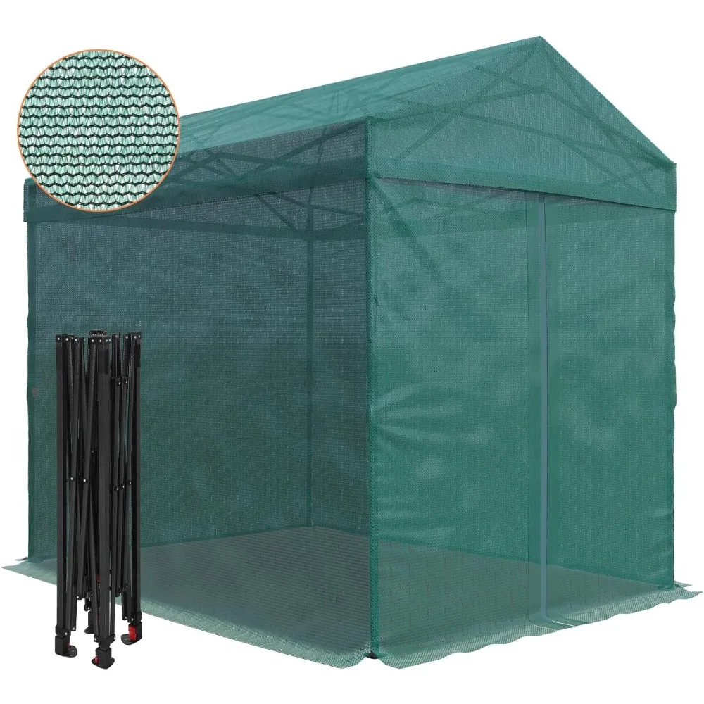 

8x6 Walk in Shade Cloth Cover Greenhouse Instant Pop up Portable Gable Roof Gardening Green House with Mesh Cover, Roll up Door