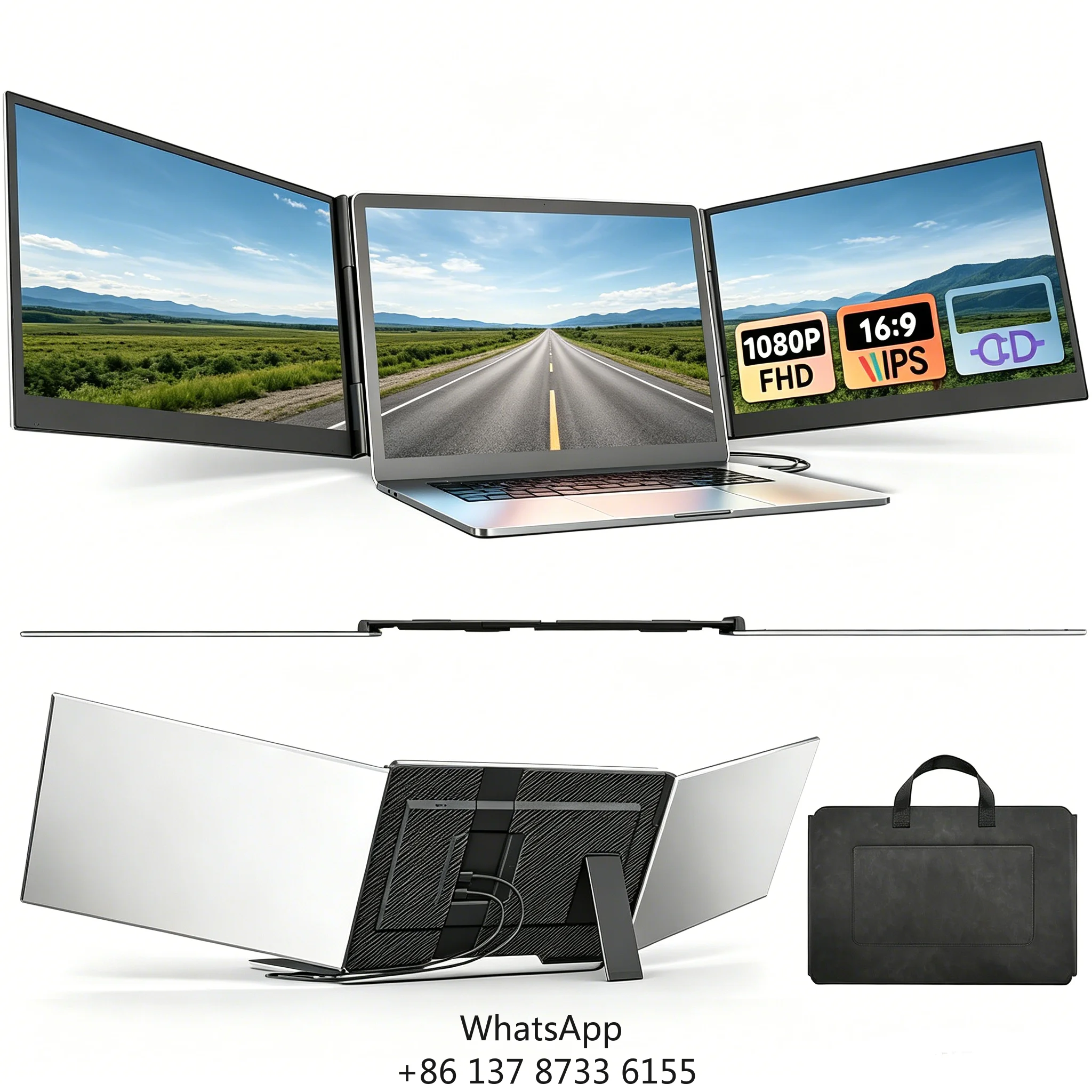 Aluminium TriplePortable 15.6 Inch Ultra-Slim Laptop Multiple Screens Monitor Extender Full HD IPS LCD Display Screen For Laptop